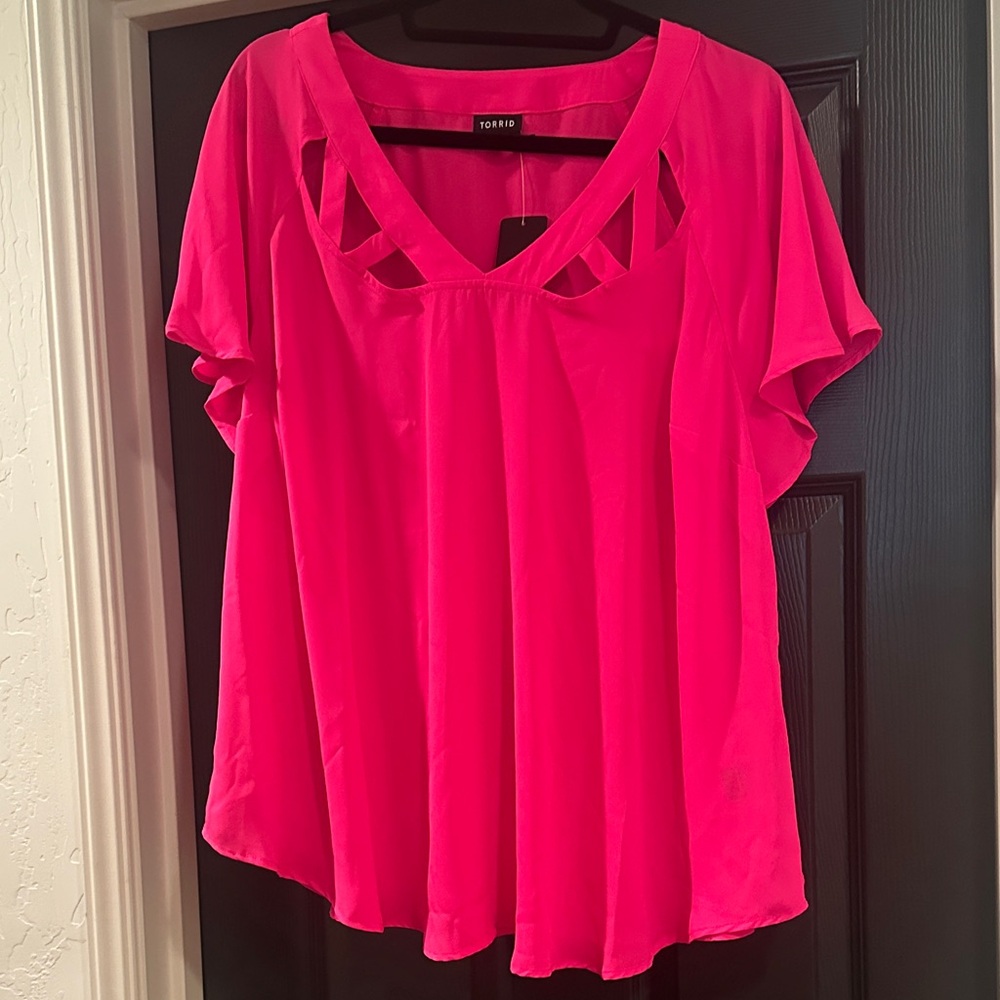 Torrid Hot Pink Blouse with Cutout Design